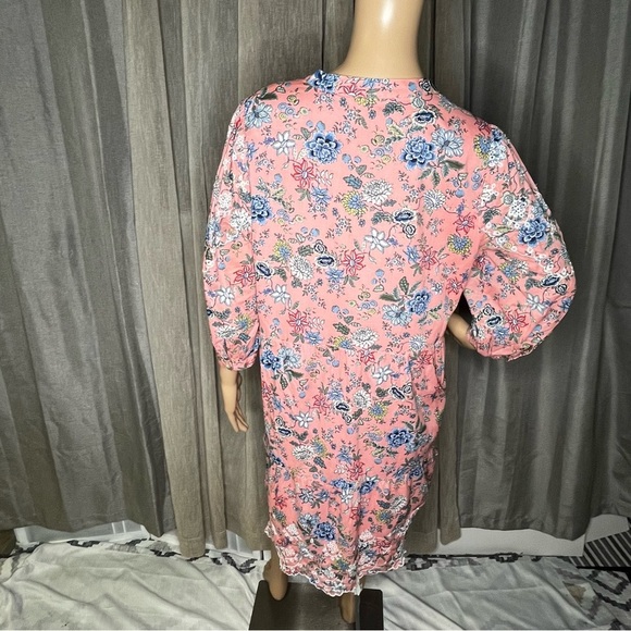 LOFT Pink Floral Swing Dress 3/4 Sleeve Lined Embroidered Scalloped Hem Size 16P - Picture 5 of 12